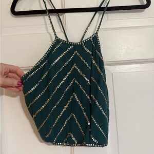 Free People Teal and Gold Sequin Camisole
